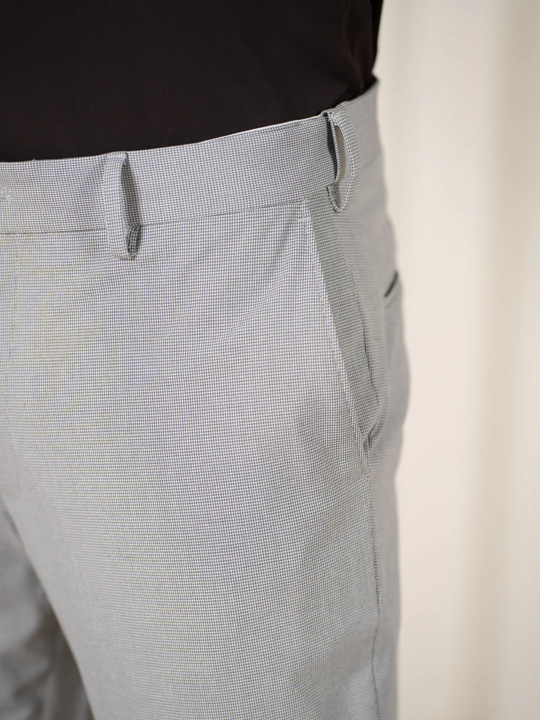 Husky Grey Houndstooth Slim Fit Stretch Formal Pants - Image 9