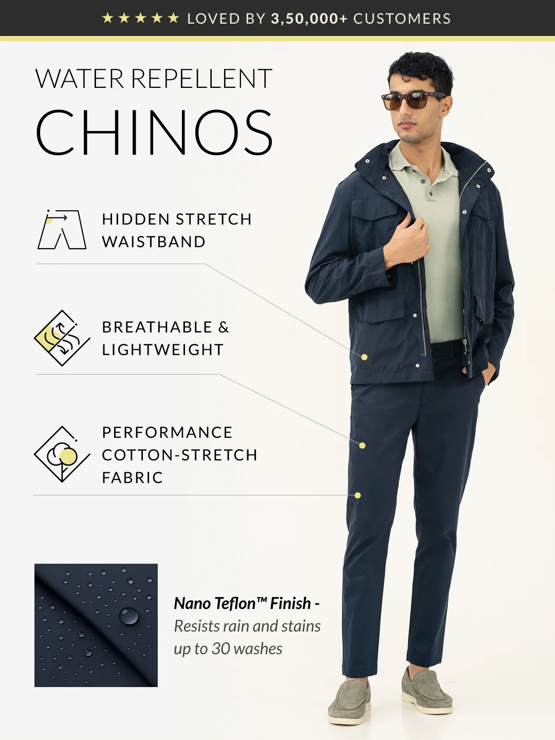Hydrohalt Navy Slim Fit Stretch Chinos - Image 2