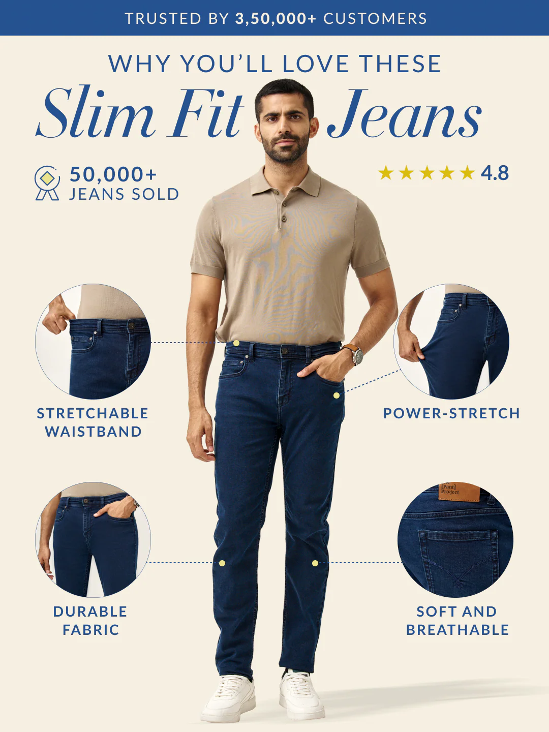 Indigo Blue Power-Stretch Slim Fit Jeans - Image 3