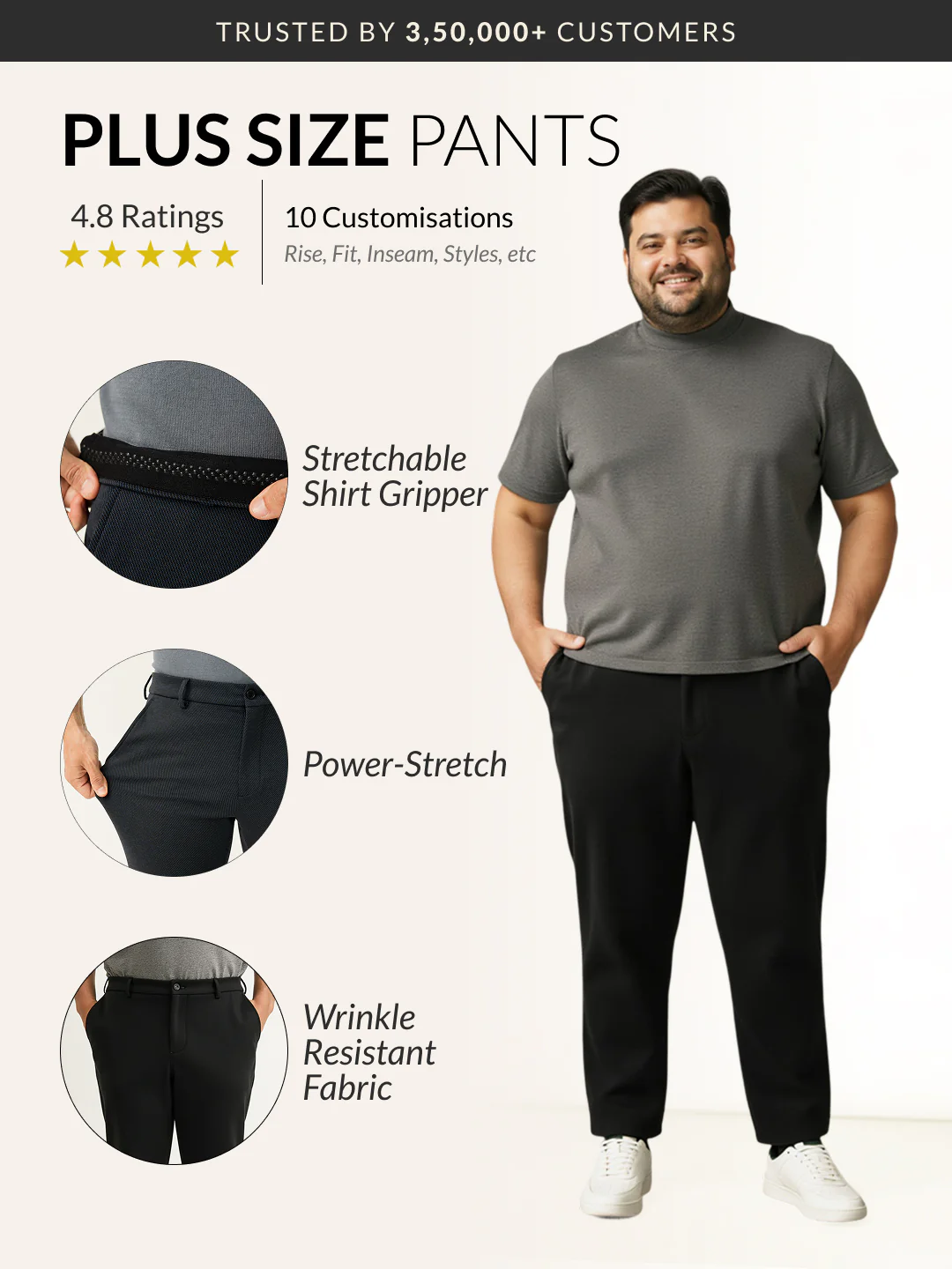 Iron Black Twill Structured Plus Size Power-Stretch Pants - Image 2