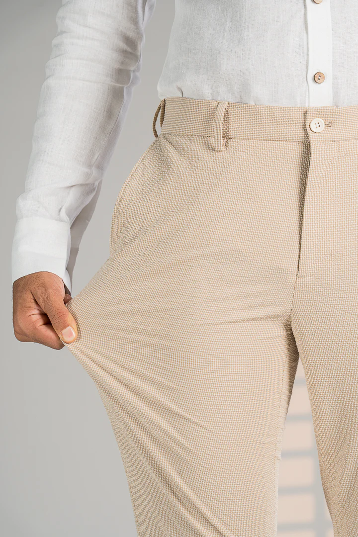 Jaisalmer Khaki Checks Seersucker Pants - Image 4