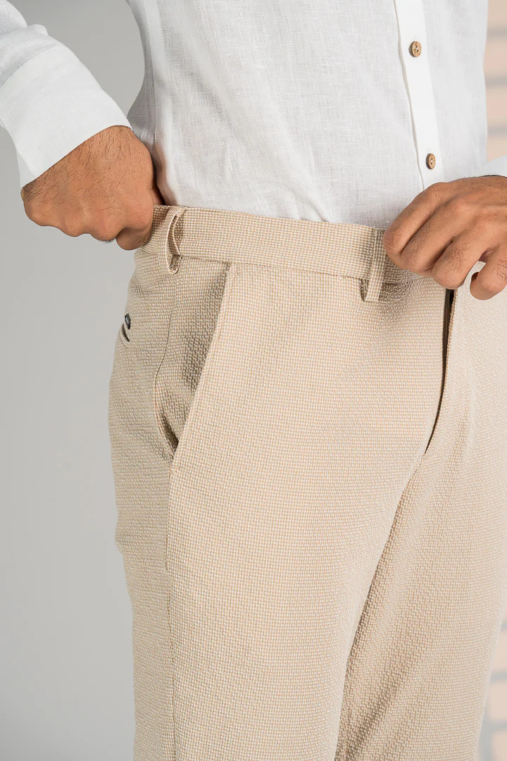 Jaisalmer Khaki Checks Seersucker Pants - Image 5