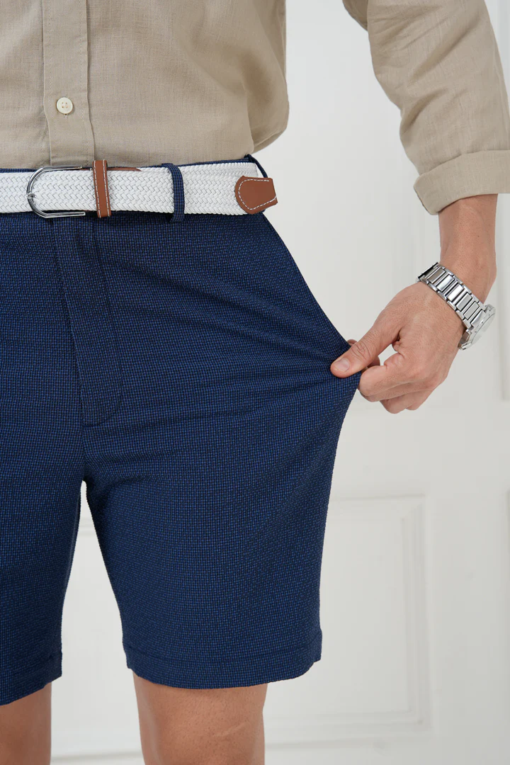 Jodhpur Blue Seersucker Checks Chino Shorts - Image 2