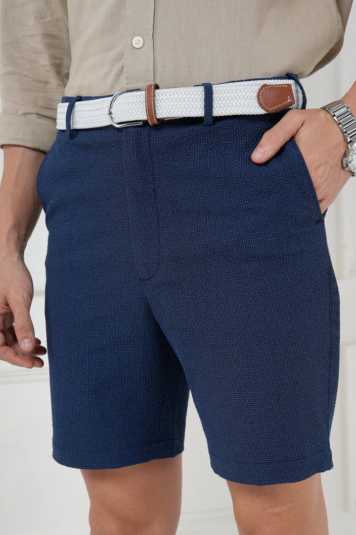 Jodhpur Blue Seersucker Checks Chino Shorts - Image 3