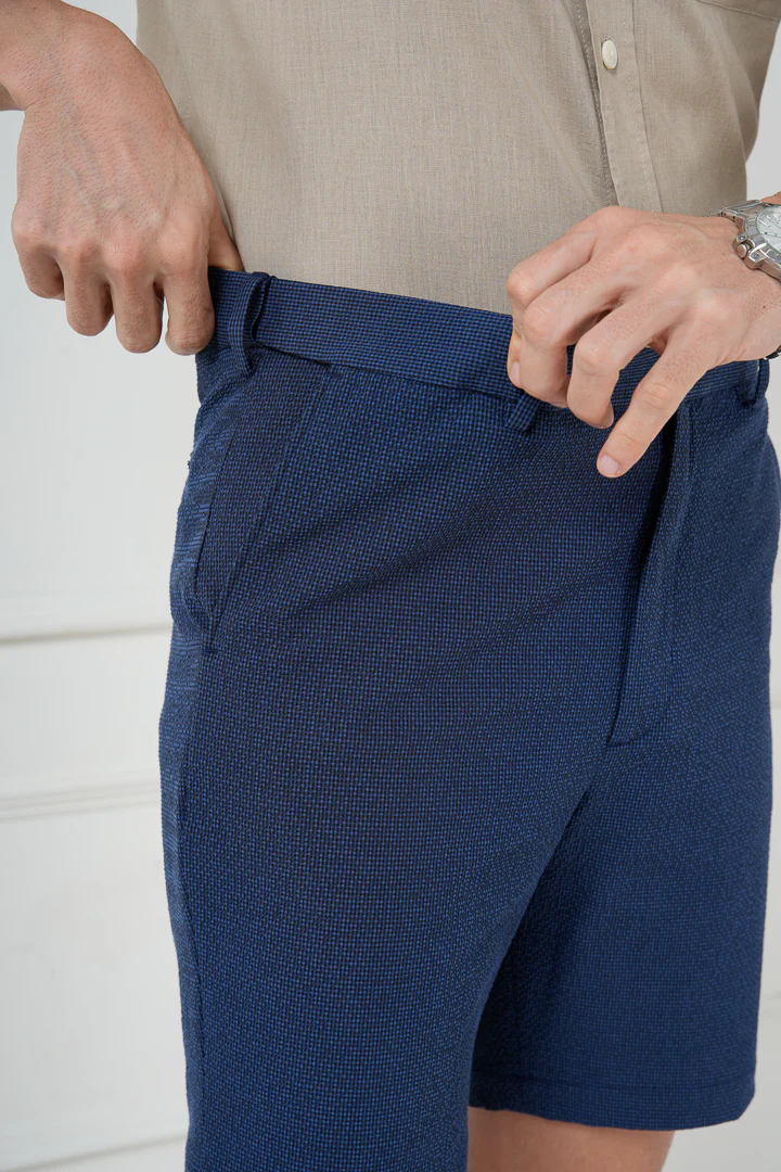Jodhpur Blue Seersucker Checks Chino Shorts - Image 4