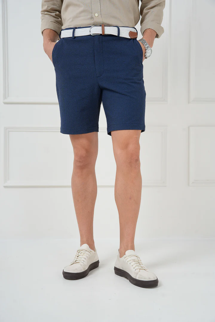 Jodhpur Blue Seersucker Checks Chino Shorts - Image 5