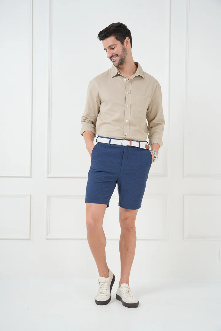 Jodhpur Blue Seersucker Checks Chino Shorts - Image 7