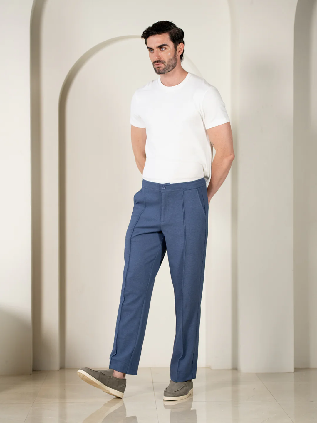 Kai Blue Relaxed Fit Power Stretch Korean Pintuck Pants - Image 7