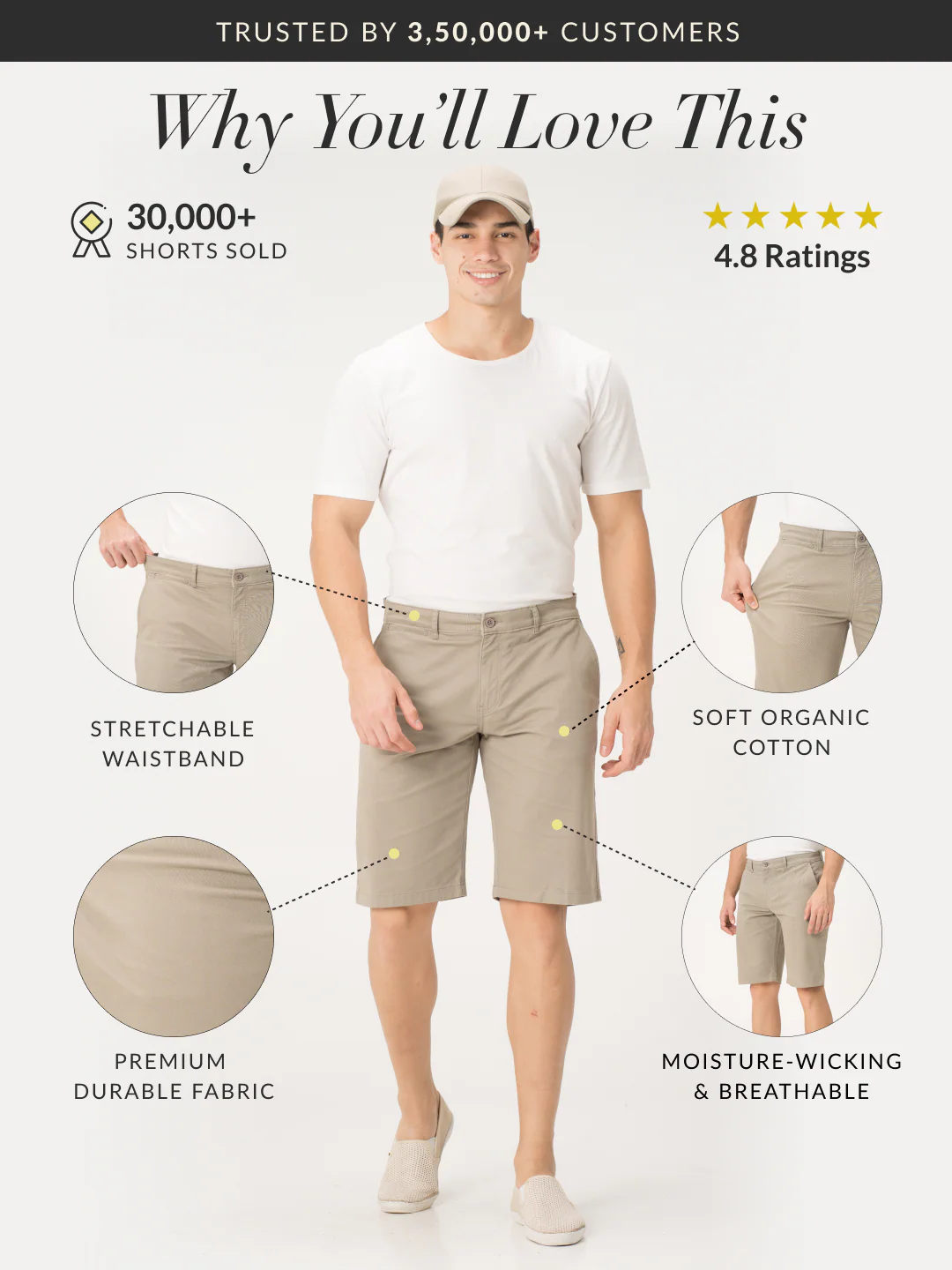 Klimt Khaki Stretch Chino Shorts - Image 2