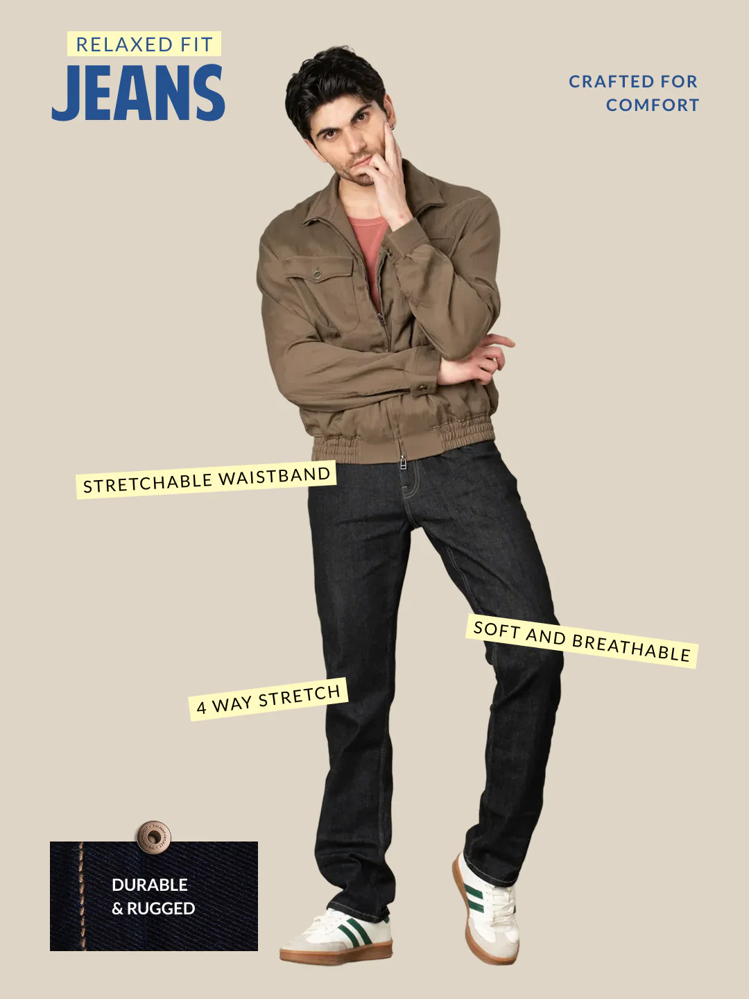 Kobe Blue Grey Luxury Relaxed Fit Jeans - Image 3