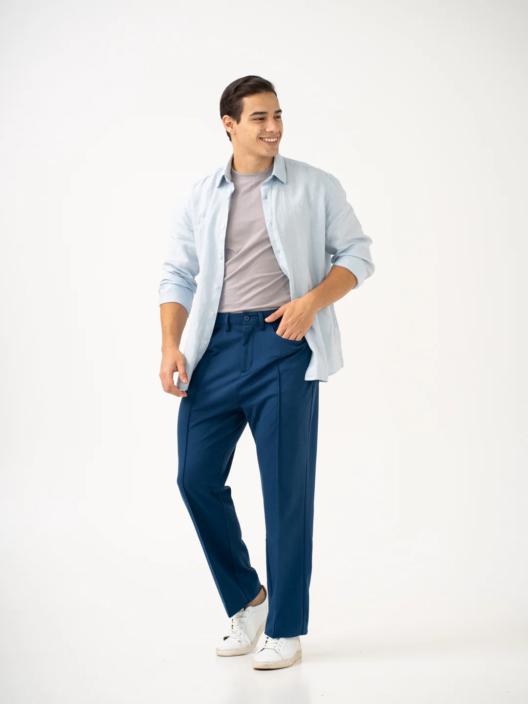 Lake Navy Relaxed Fit Korean Pintuck Pants