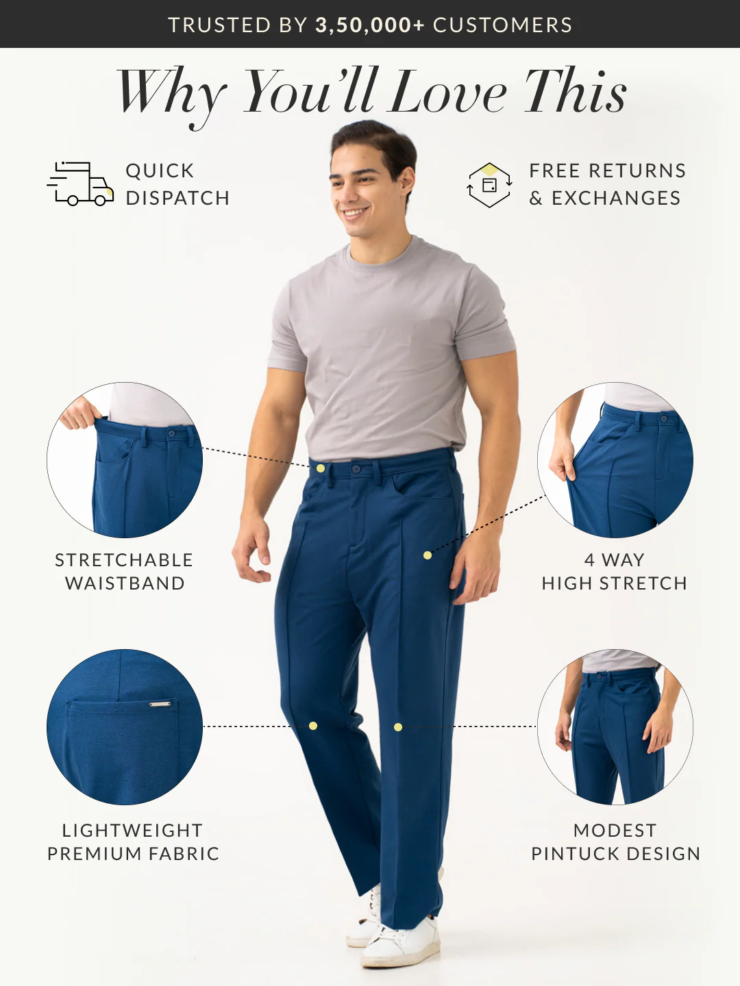 Lake Navy Relaxed Fit Korean Pintuck Pants - Image 3