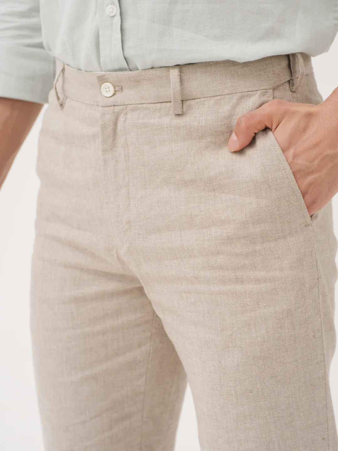 Leaflight Beige Linen Sorona Pants - Image 11