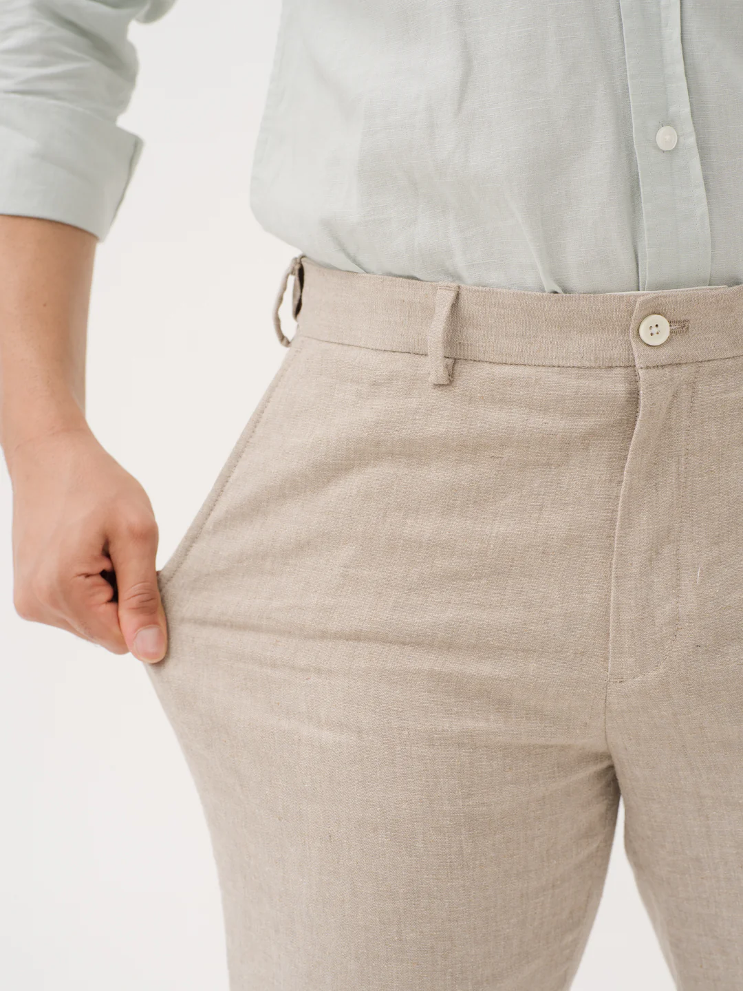 Leaflight Beige Linen Sorona Pants - Image 4