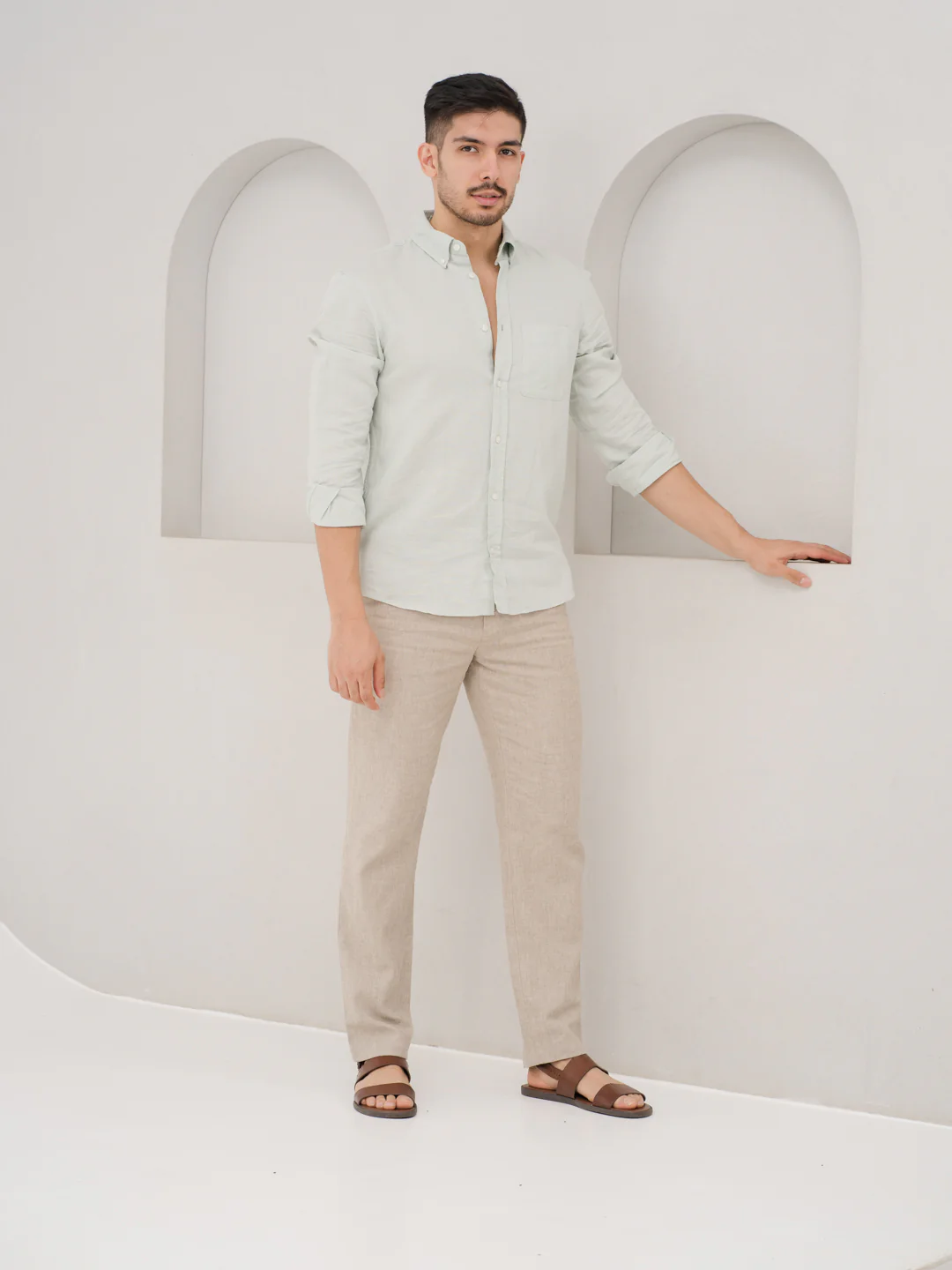 Leaflight Beige Linen Sorona Pants - Image 8