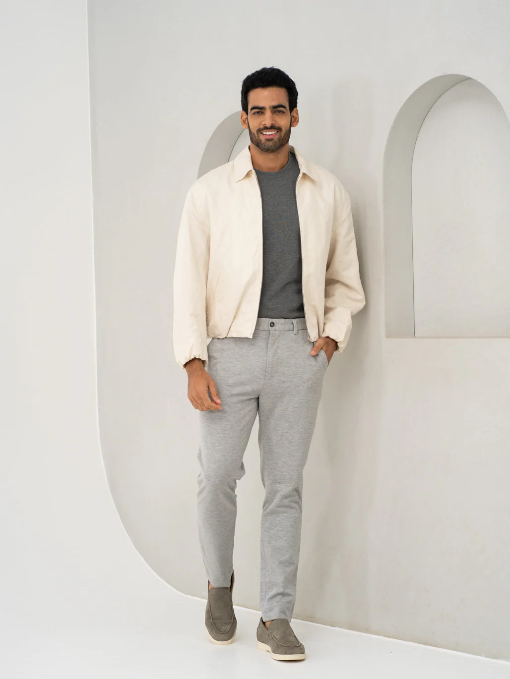 Lichen Grey Twill Slim Fit Power Stretch Pants - Image 7