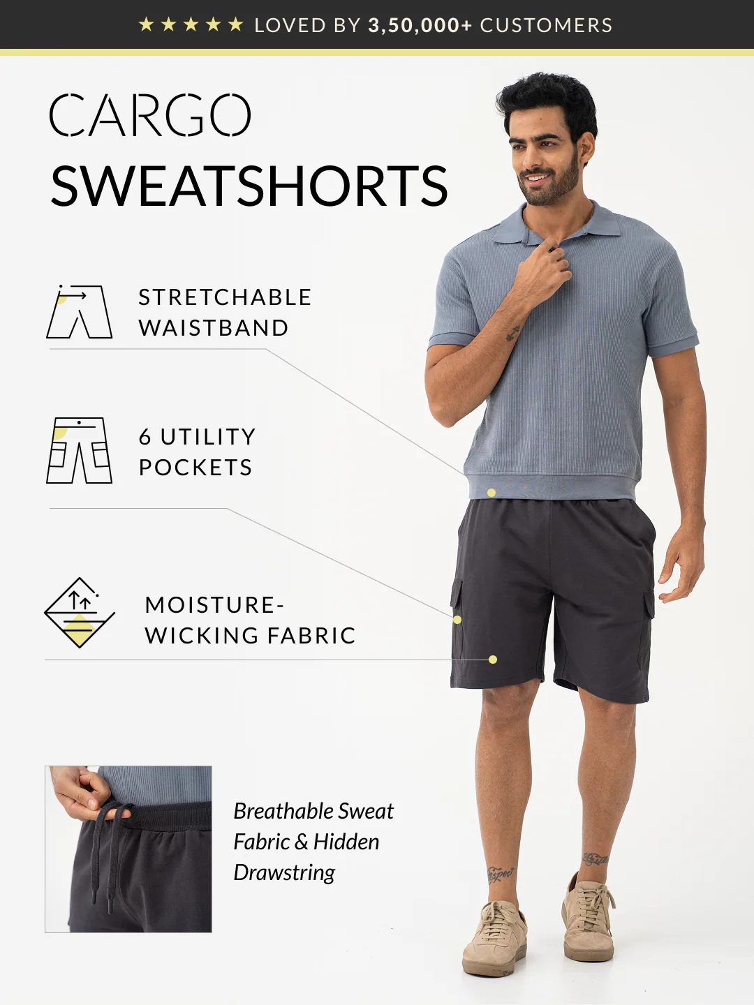 Lint Grey Relaxed Fit Cargo Sweatshorts - Image 2