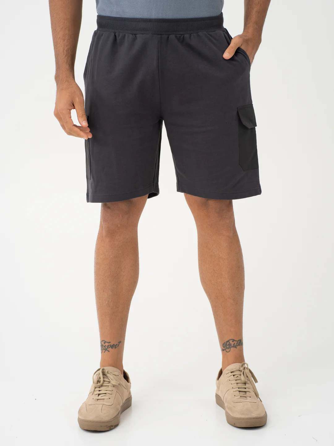 Lint Grey Relaxed Fit Cargo Sweatshorts - Image 3