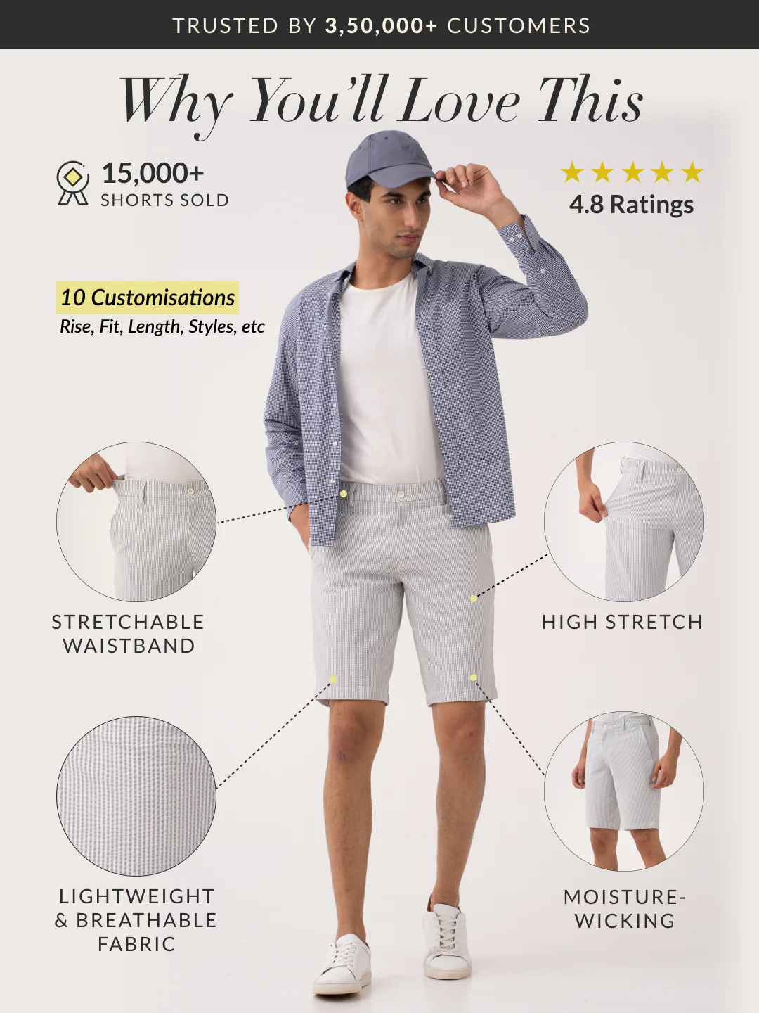 Luna Grey Stripes Seersucker Chino Shorts - Image 2