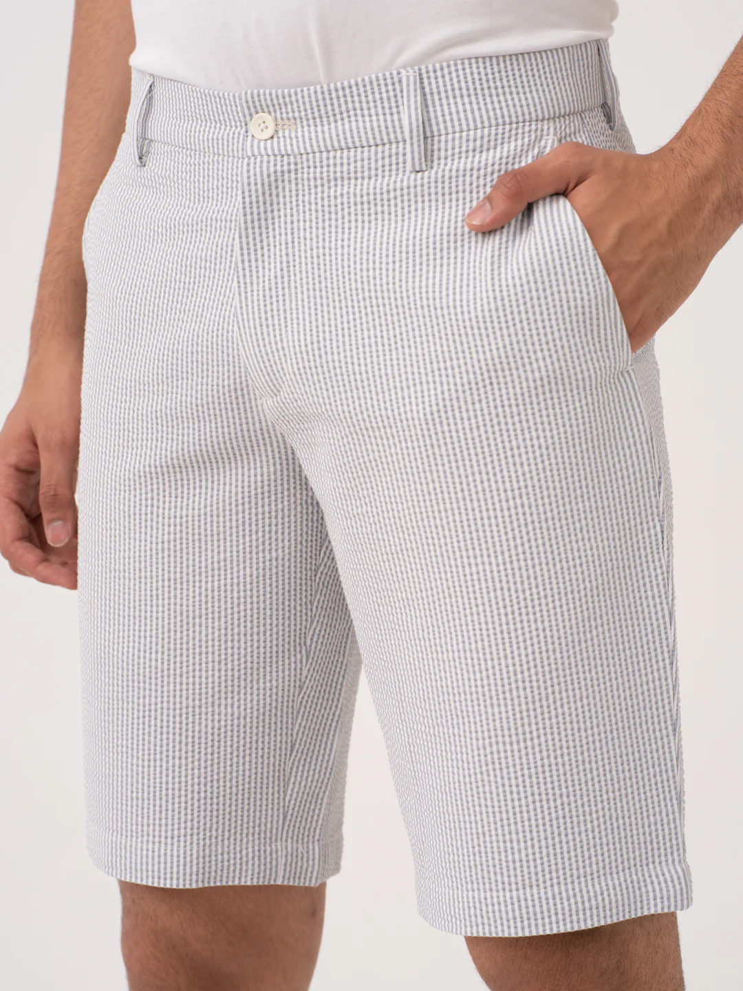 Luna Grey Stripes Seersucker Chino Shorts - Image 3