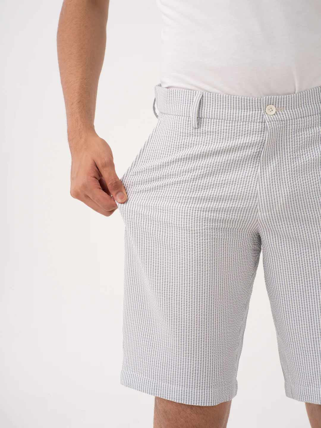 Luna Grey Stripes Seersucker Chino Shorts - Image 5