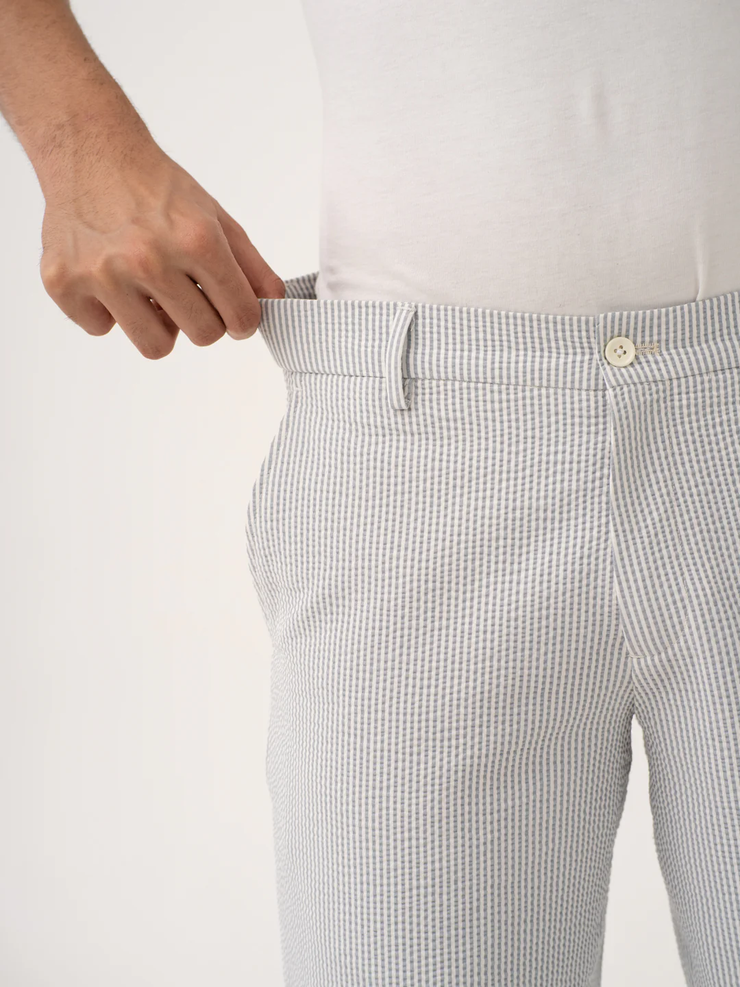 Luna Grey Stripes Seersucker Chino Shorts - Image 6
