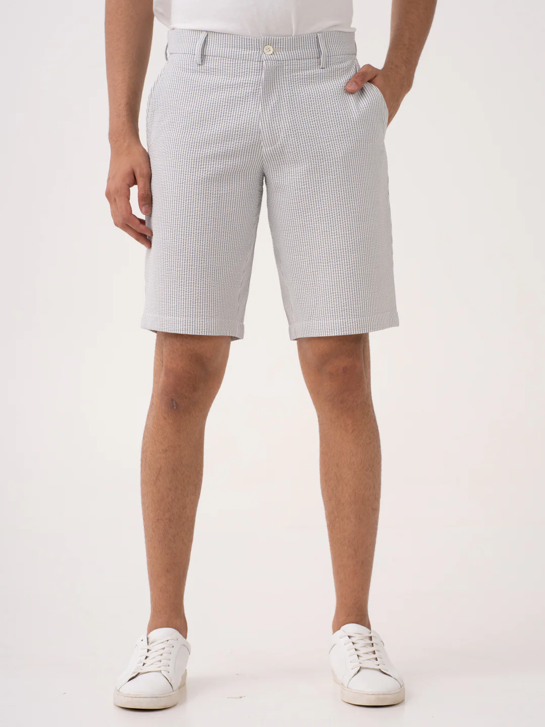 Luna Grey Stripes Seersucker Chino Shorts - Image 7