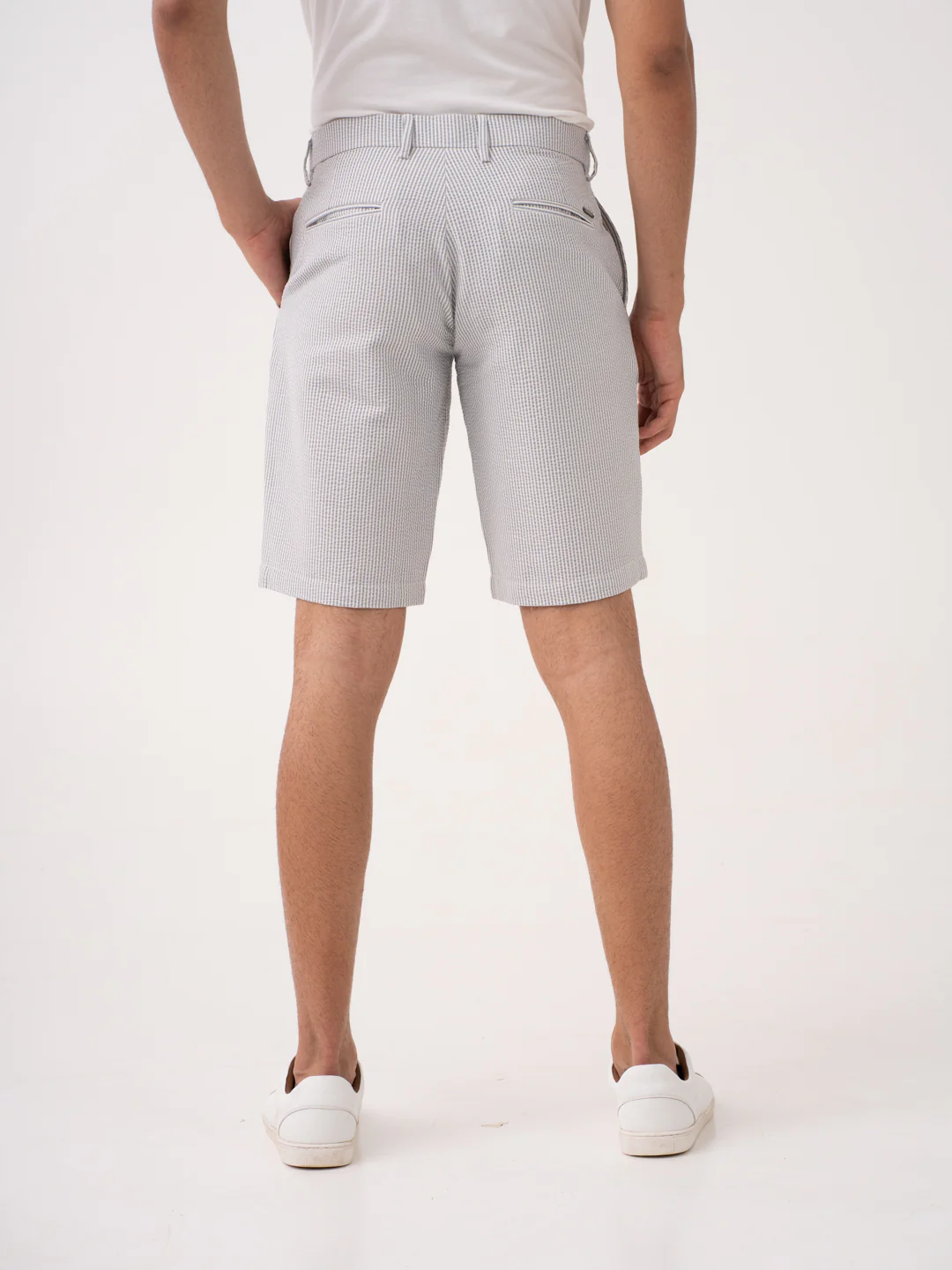 Luna Grey Stripes Seersucker Chino Shorts - Image 8
