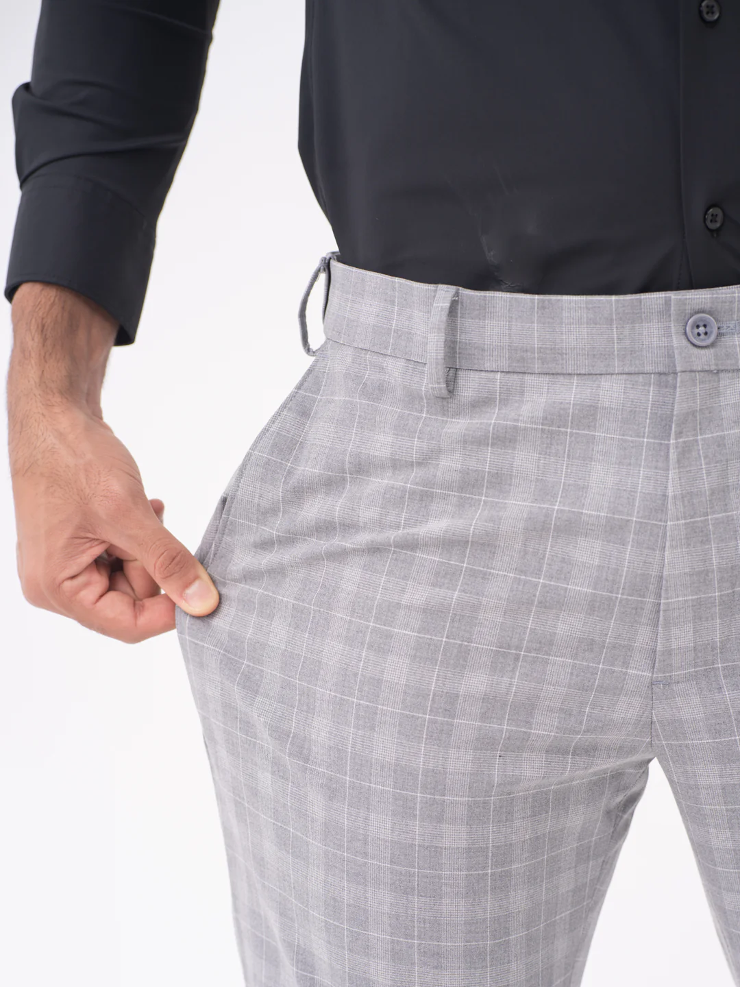Lynx Grey Checks Slim Fit Stretch Formal Pants - Image 3