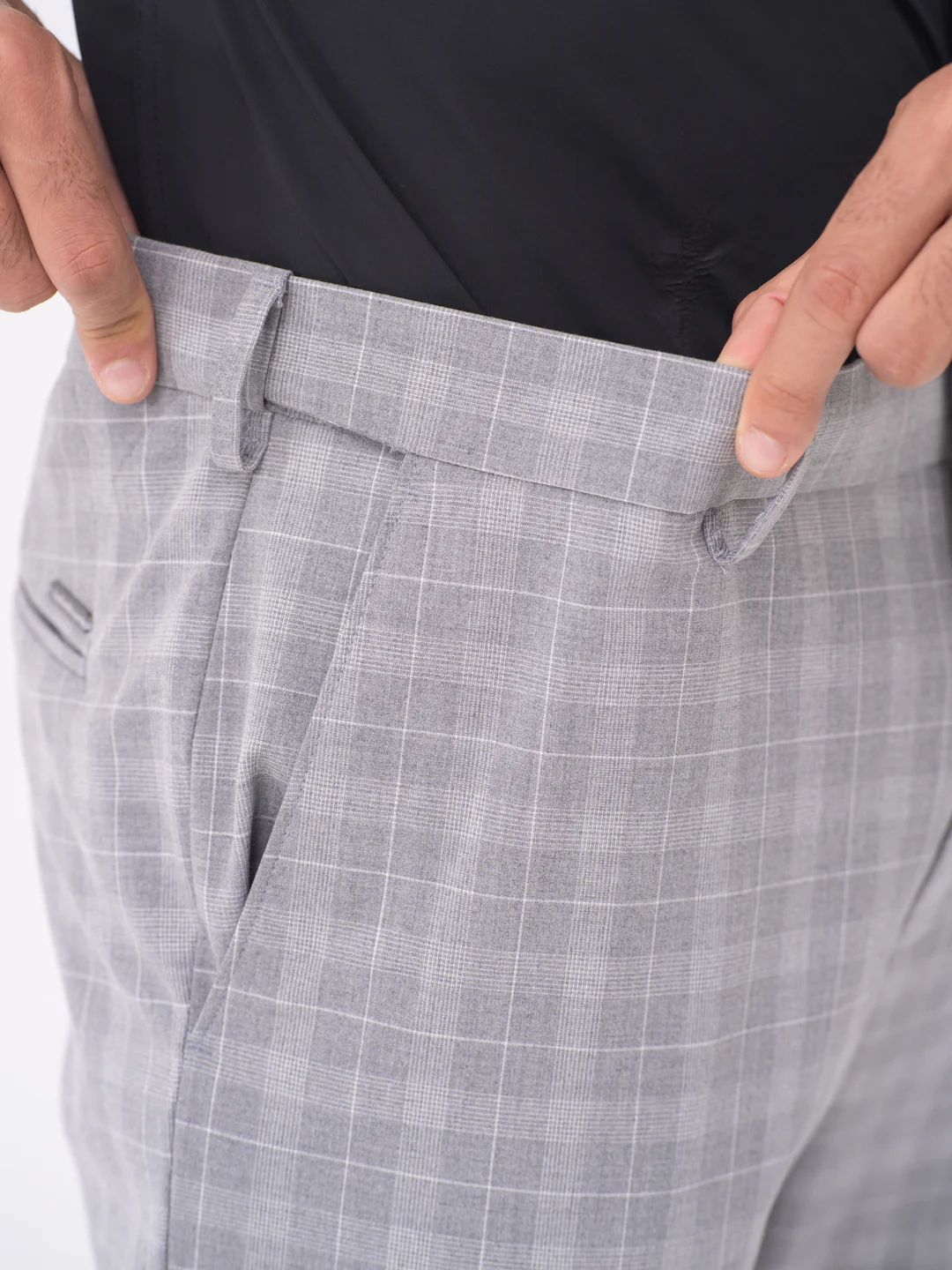 Lynx Grey Checks Slim Fit Stretch Formal Pants - Image 4