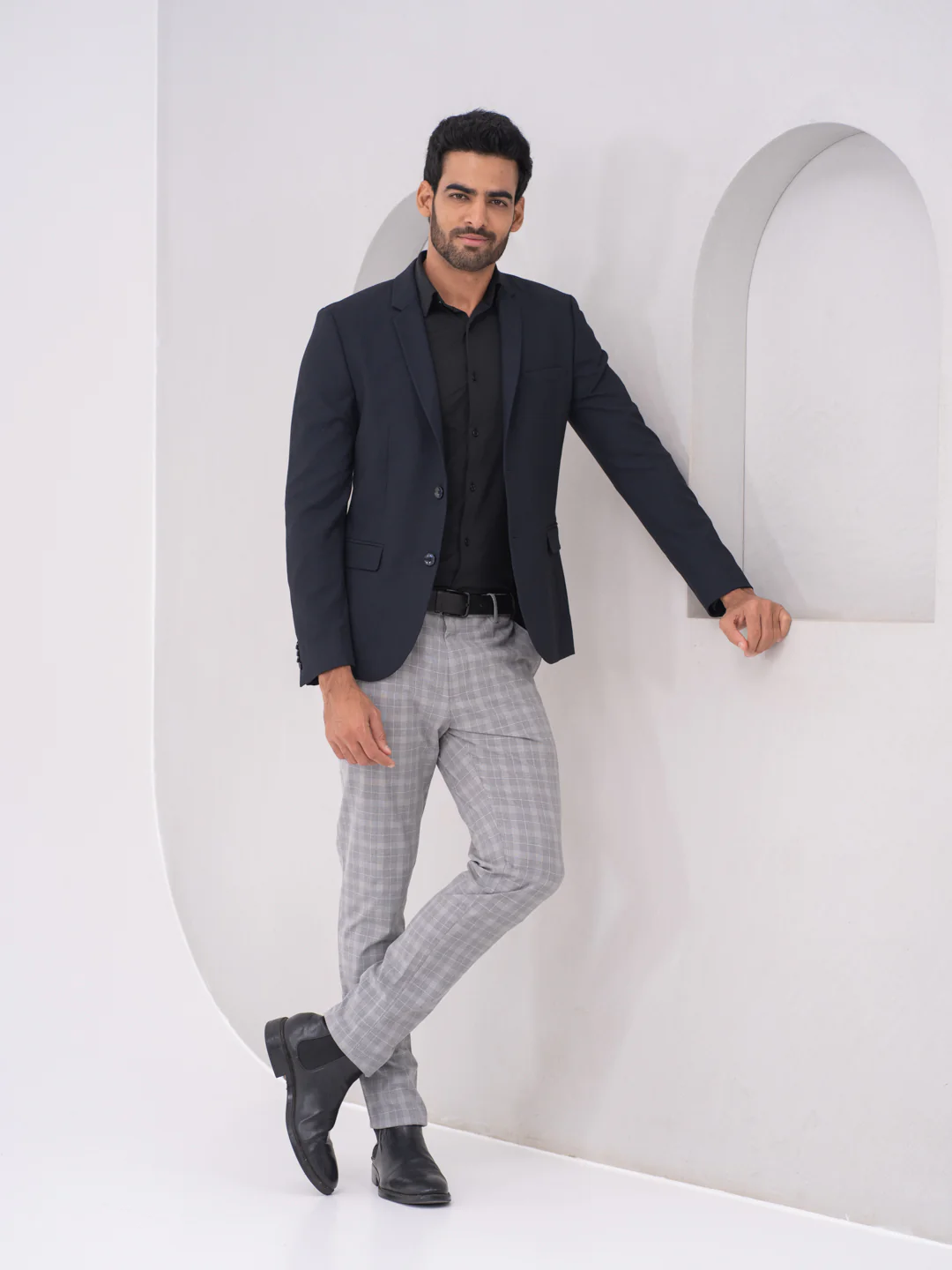 Lynx Grey Checks Slim Fit Stretch Formal Pants - Image 5