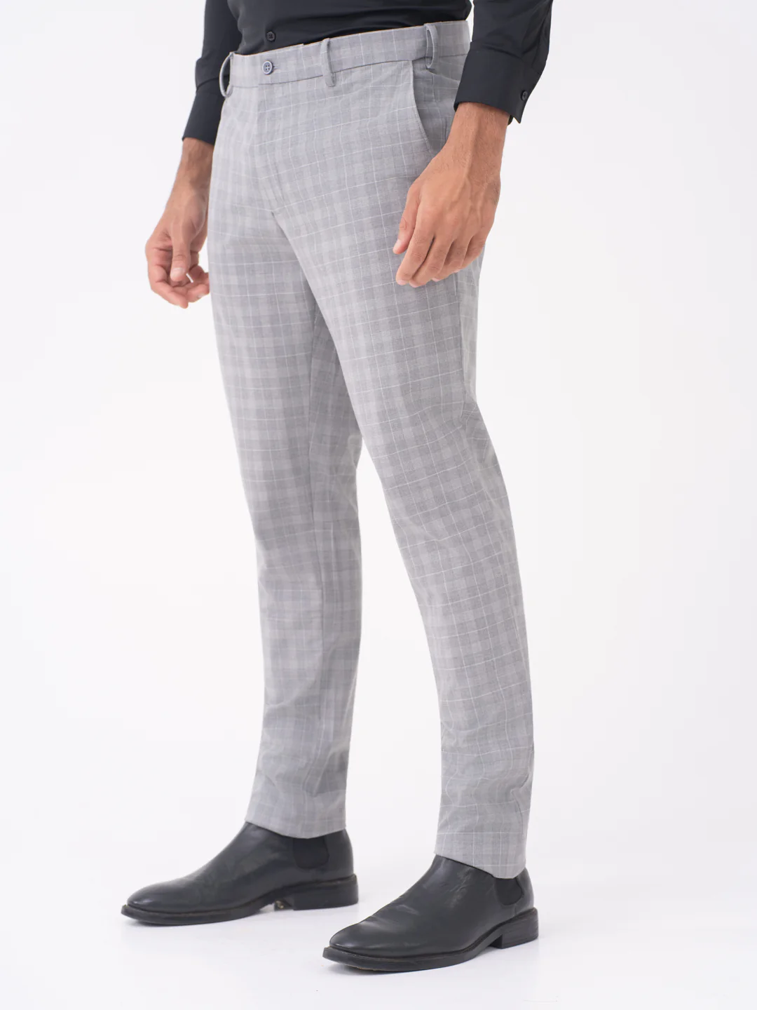 Lynx Grey Checks Slim Fit Stretch Formal Pants - Image 7