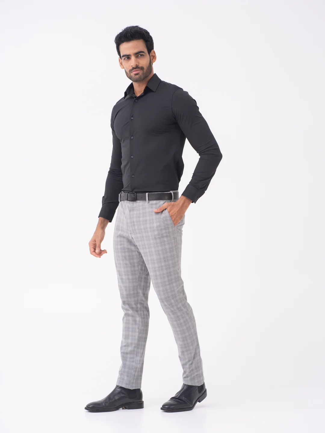 Lynx Grey Checks Slim Fit Stretch Formal Pants - Image 8