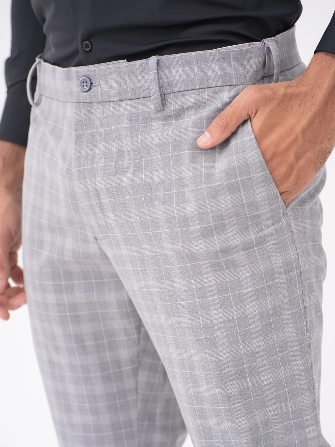 Lynx Grey Checks Slim Fit Stretch Formal Pants - Image 9