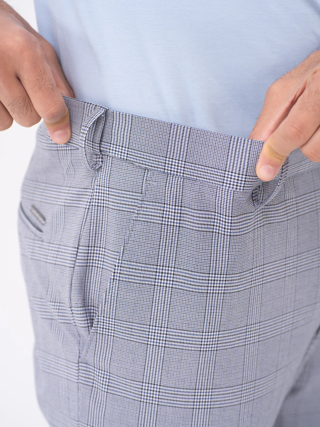 Macaw Black Blue Houndstooth Checks Slim Fit Stretch Formal Pants - Image 4
