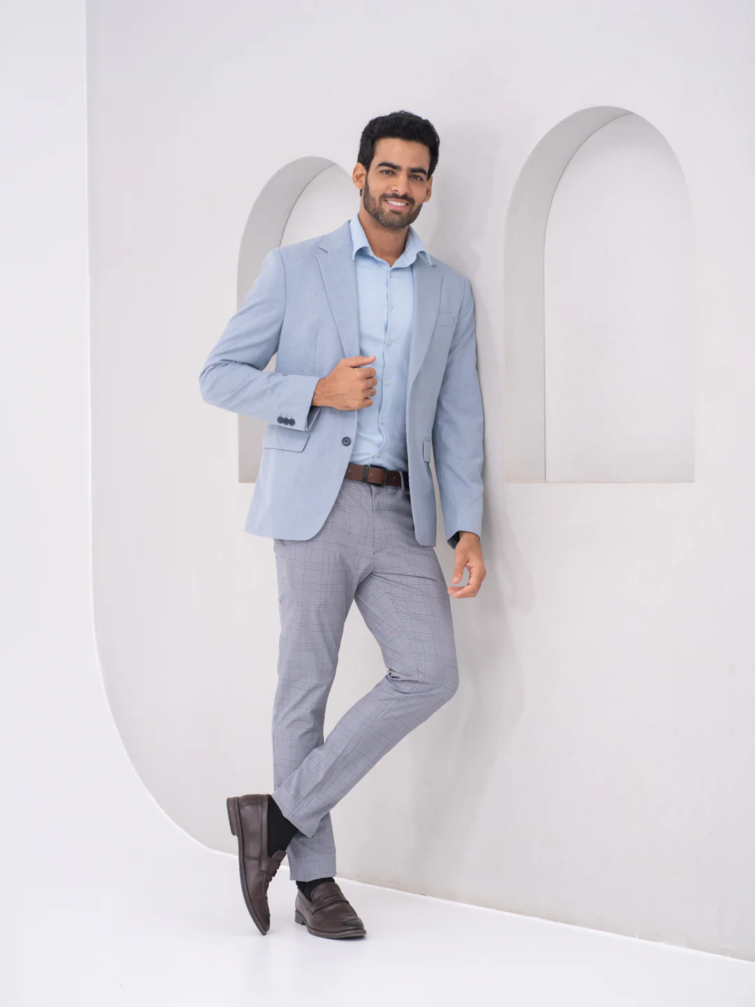 Macaw Black Blue Houndstooth Checks Slim Fit Stretch Formal Pants - Image 5