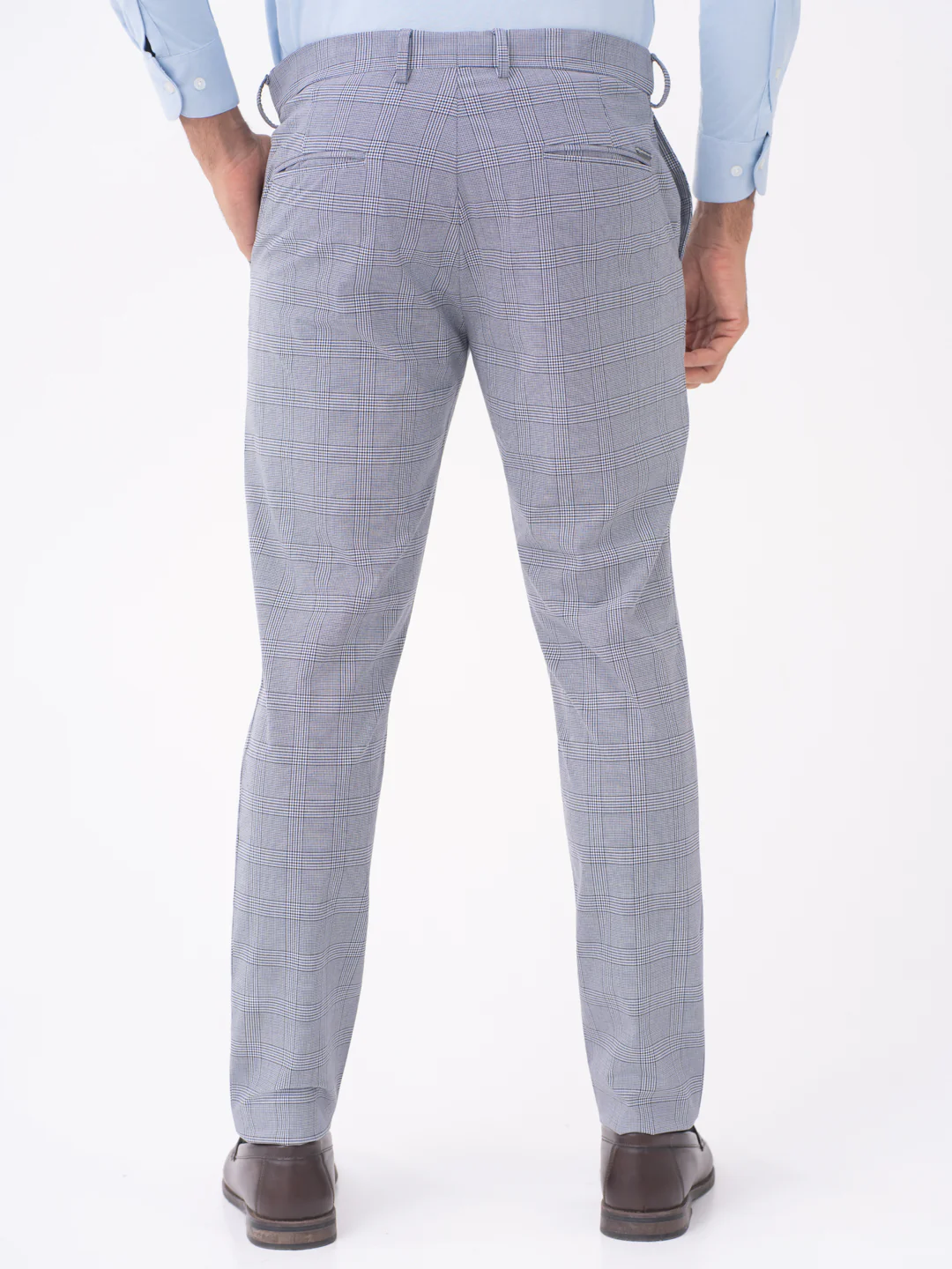 Macaw Black Blue Houndstooth Checks Slim Fit Stretch Formal Pants - Image 6
