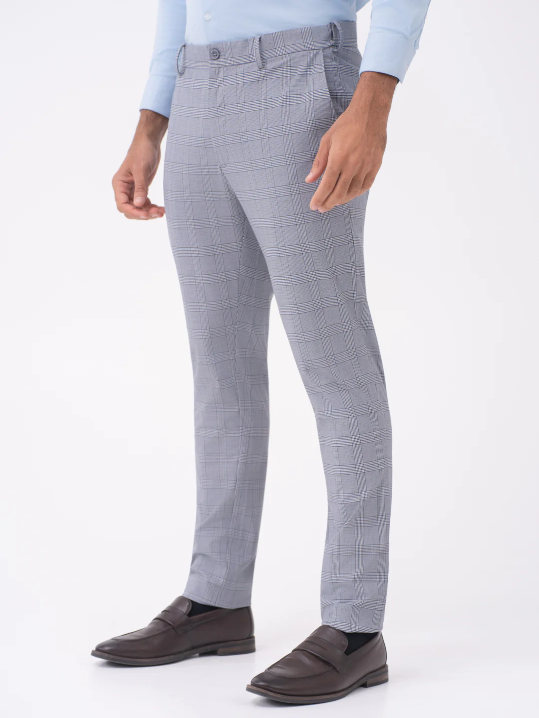 Macaw Black Blue Houndstooth Checks Slim Fit Stretch Formal Pants - Image 7