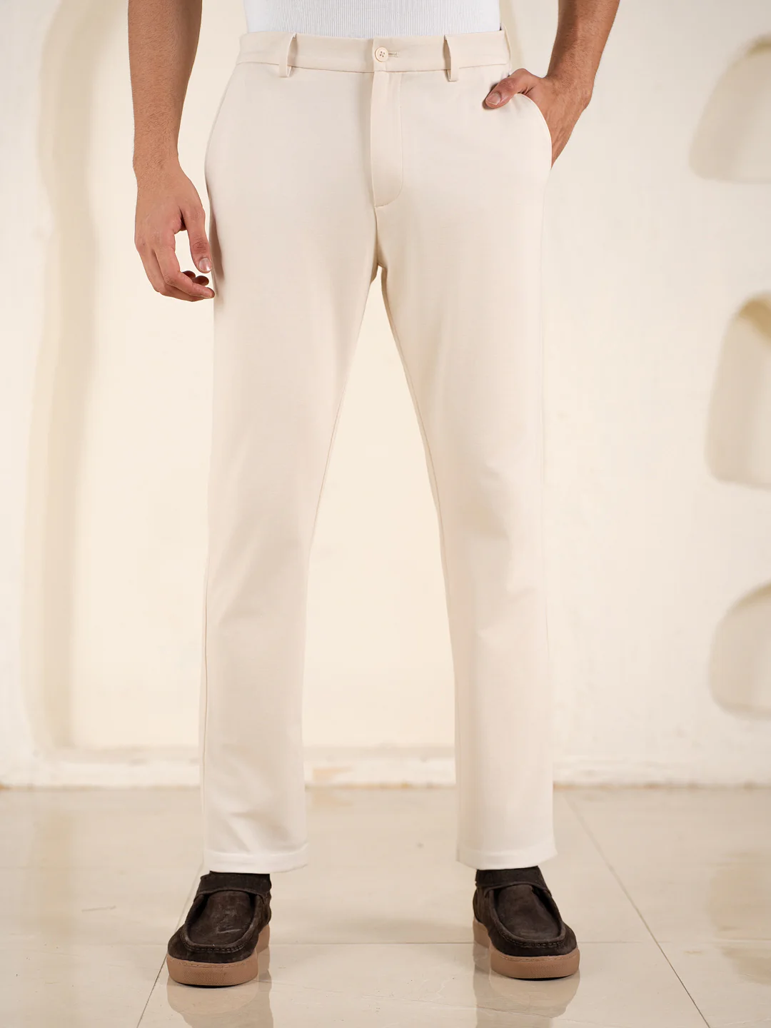 Malai Cream Soft-touch Slim Fit Power Stretch Pants - Image 10