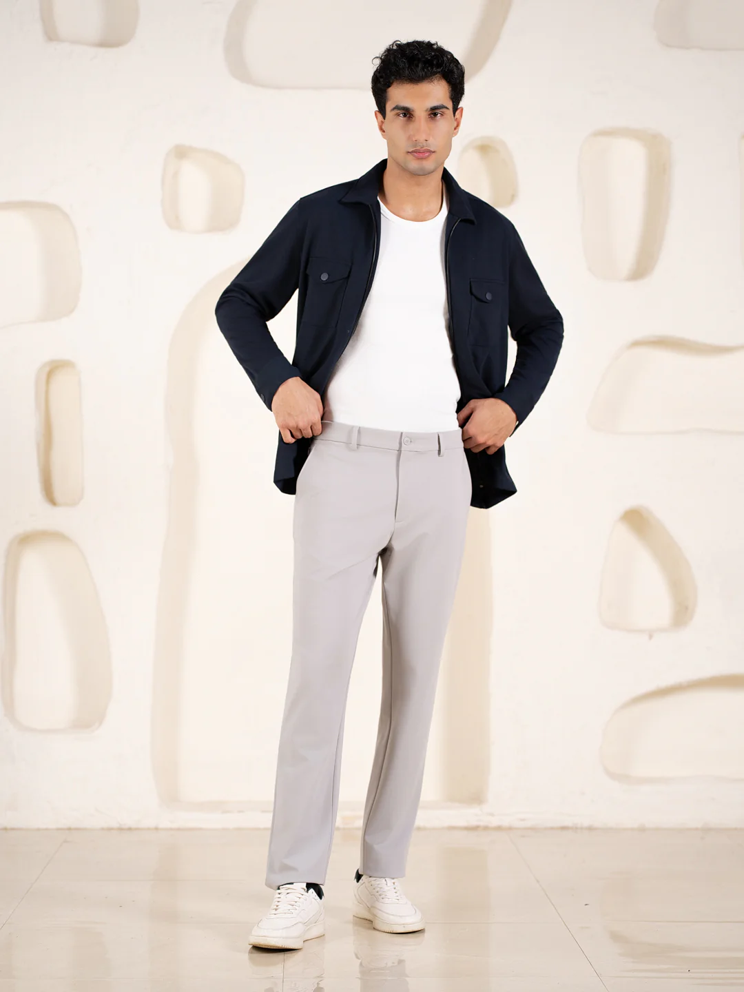 Malai Light Grey Soft-touch Slim Fit Power Stretch Pants - Image 3