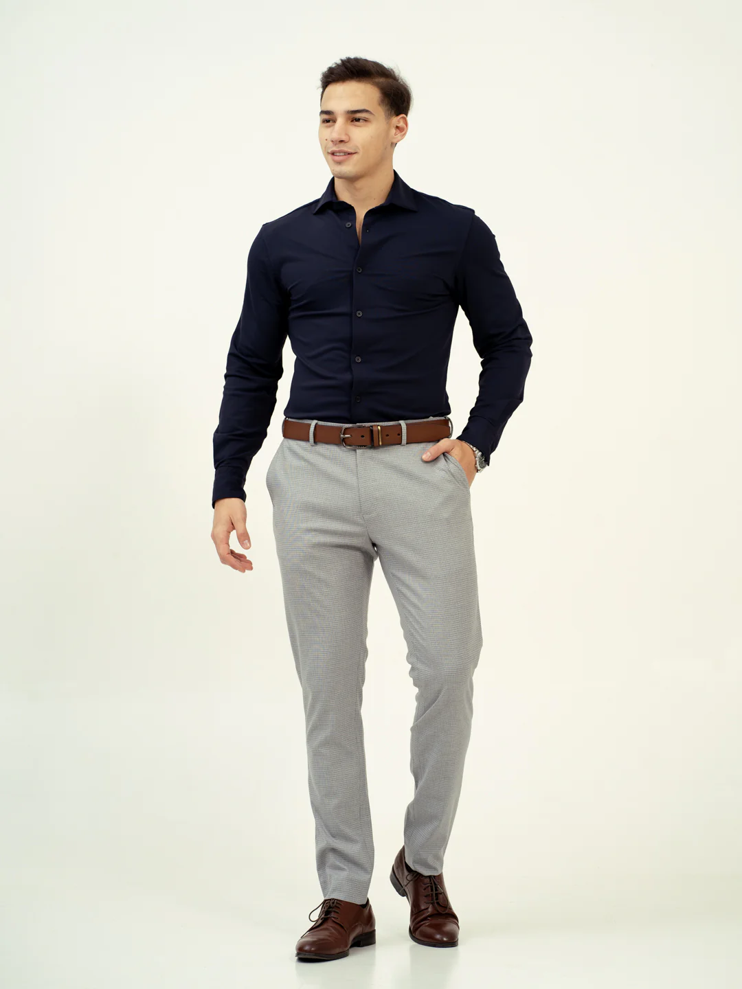 Marble Grey Micro Checks Stretch Pants - Image 2