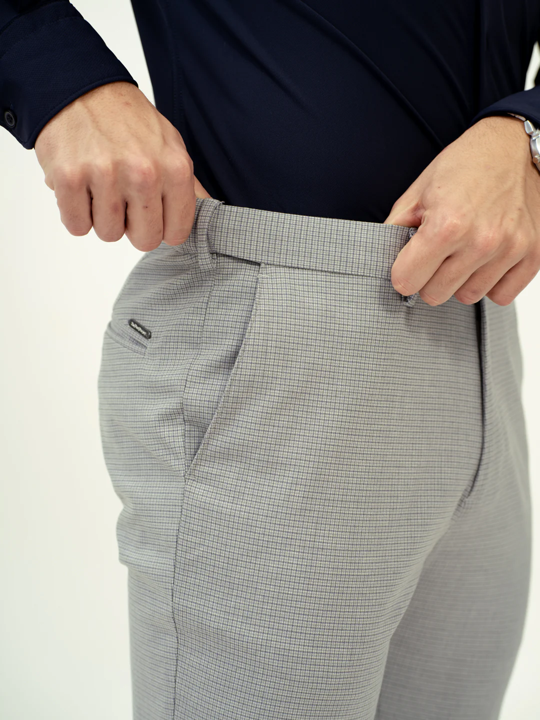 Marble Grey Micro Checks Stretch Pants - Image 4