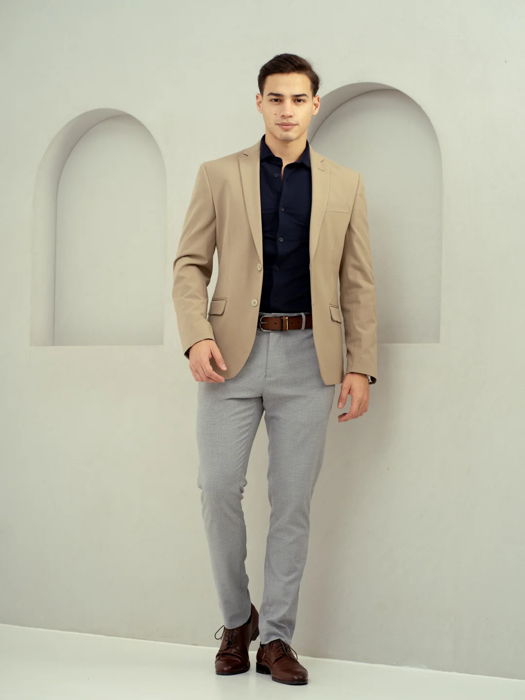 Marble Grey Micro Checks Stretch Pants - Image 6