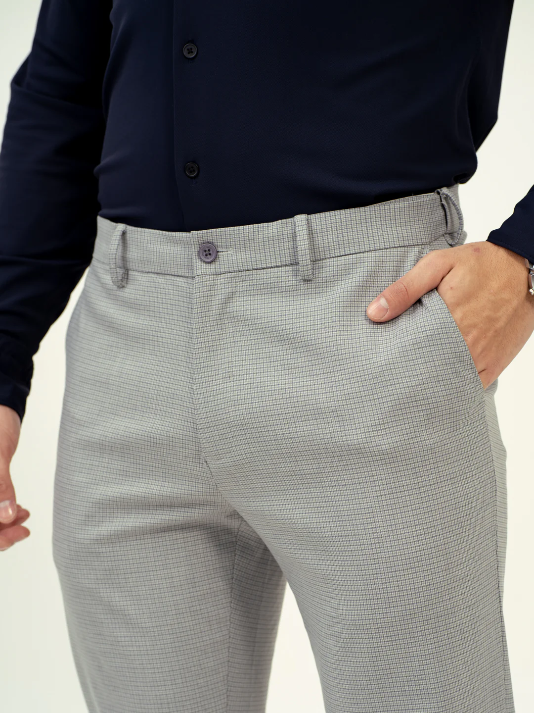 Marble Grey Micro Checks Stretch Pants - Image 7