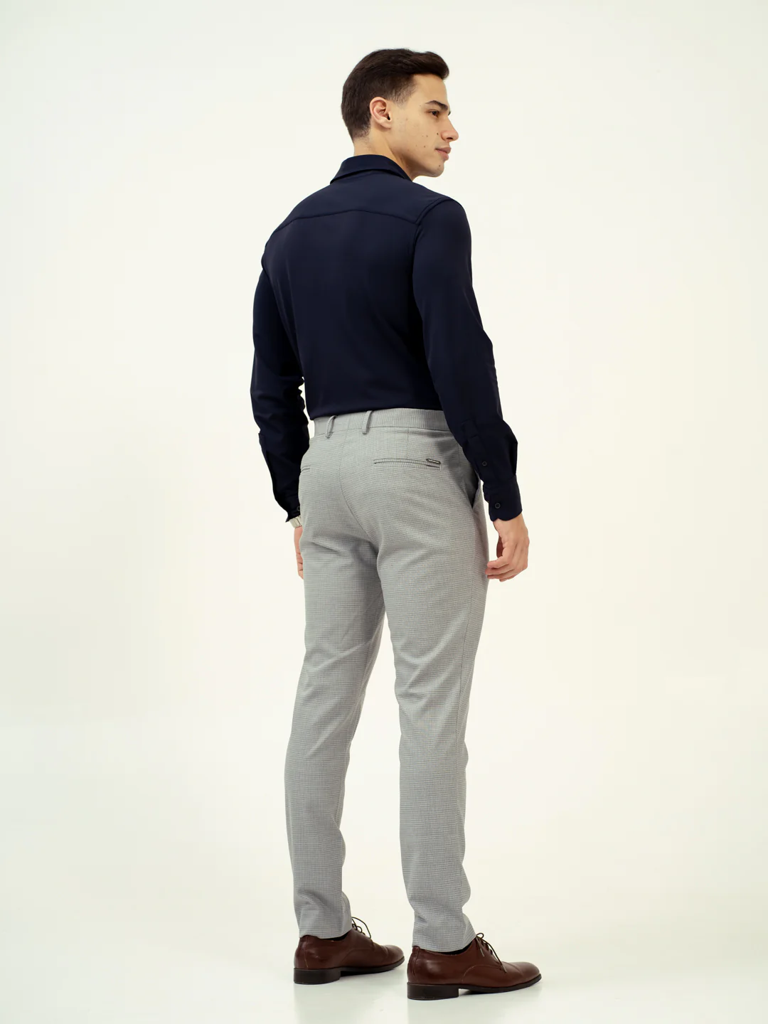 Marble Grey Micro Checks Stretch Pants - Image 8