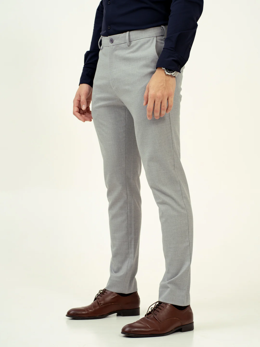 Marble Grey Micro Checks Stretch Pants - Image 9