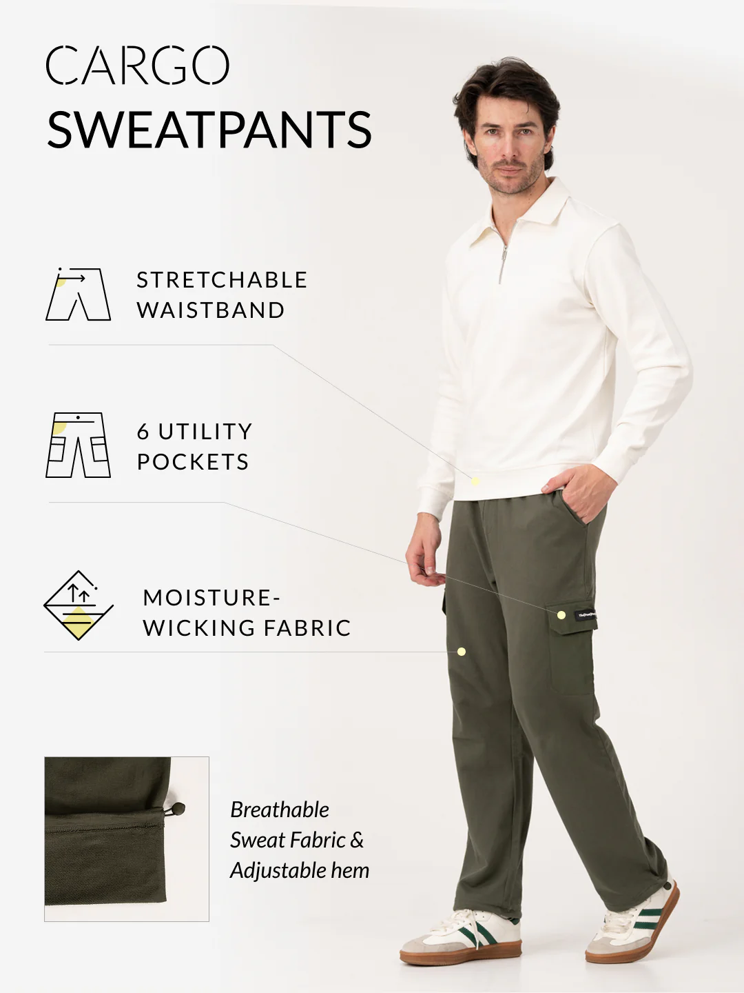 March Olive Relaxed Fit Cargo Sweatpants - Image 2