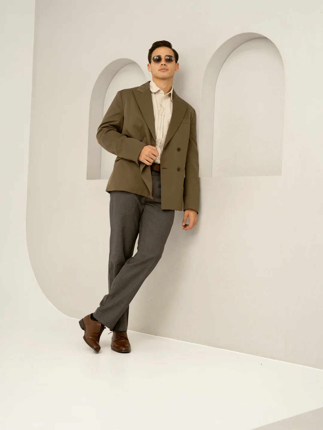 Mature Brown Grey Textured Formal Pants - Image 10