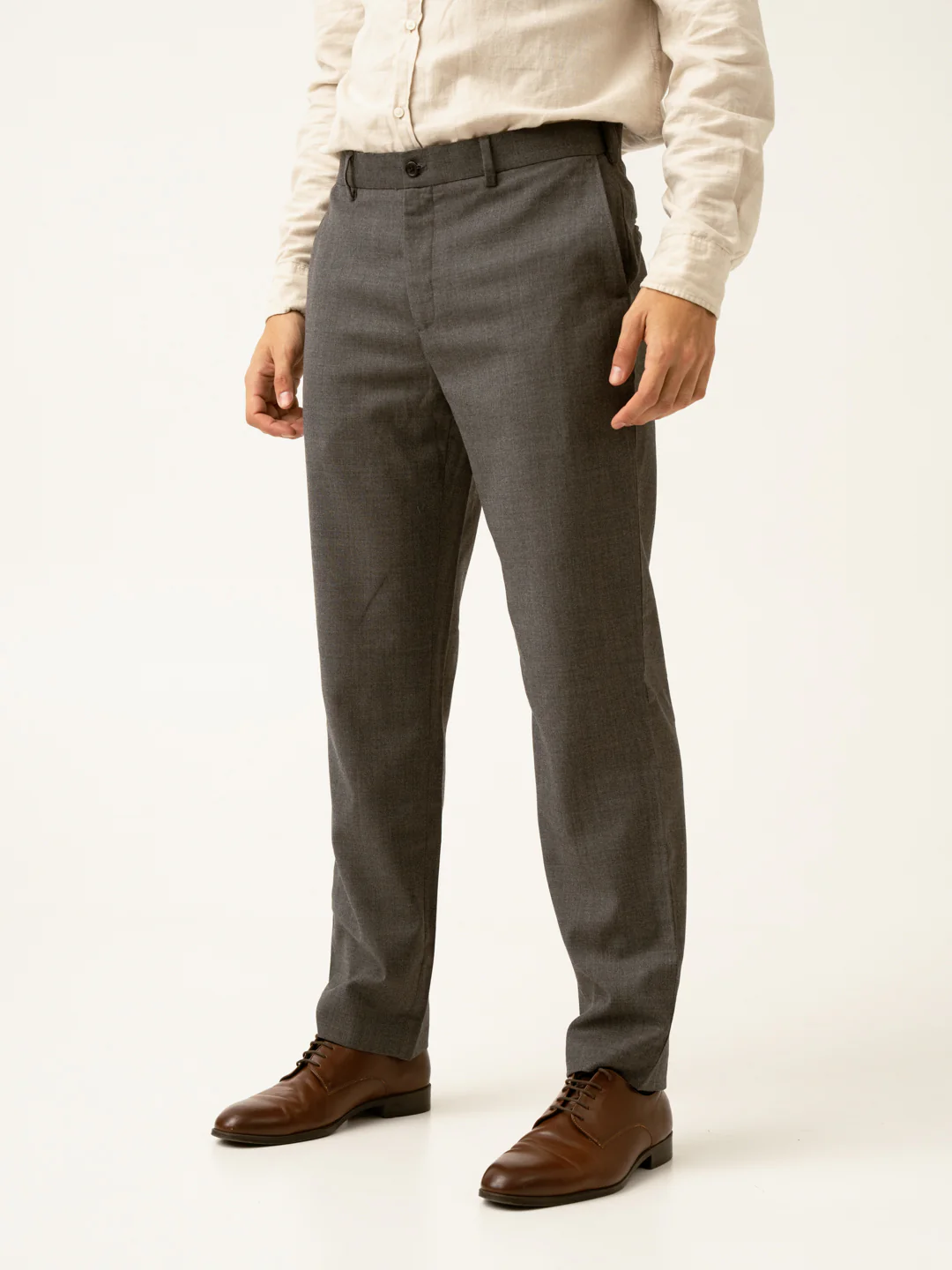 Mature Brown Grey Textured Formal Pants - Image 11