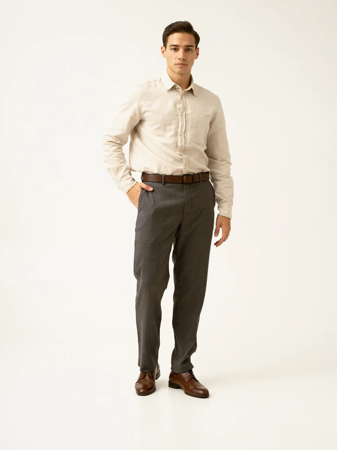 Mature Brown Grey Textured Formal Pants - Image 12